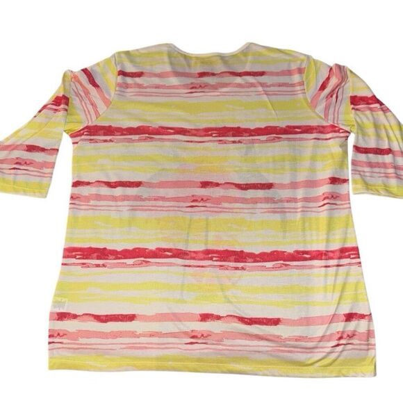 Coral Bay Multicolor Striped Tropical Flamingo Print 3/4 Sleeve Tee Ladies XL - Picture 3 of 9